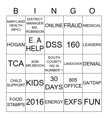 DSS TAKE YOUR CHILD TO BINGO!! Bingo Card