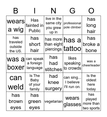 Woods Family Bingo Card