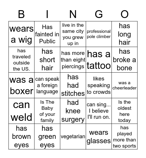 Woods Family Bingo Card