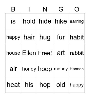 /h/ Bingo Card