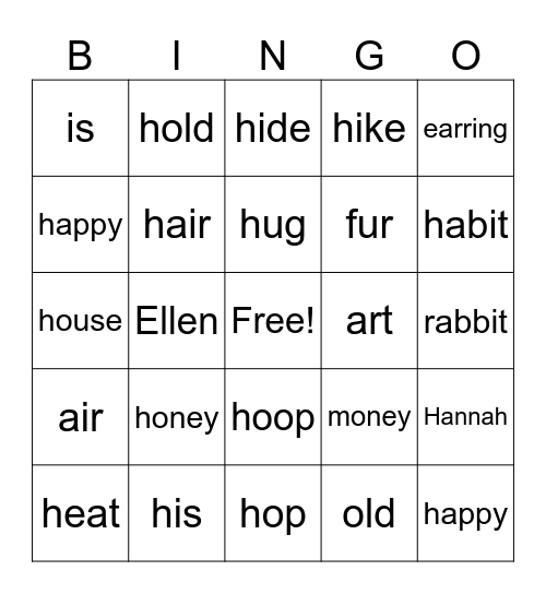 /h/ Bingo Card