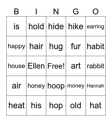 /h/ Bingo Card