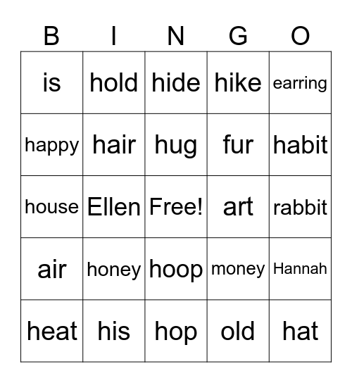 /h/ Bingo Card