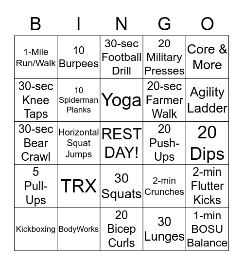 FERC Fitness Center Bingo Card