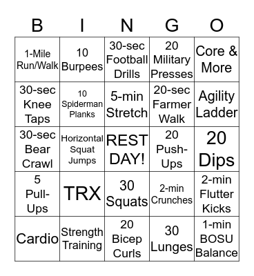 FERC Fitness Center Bingo Card