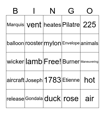 Hot Air Balloons Bingo Card