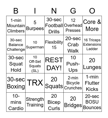 FERC Fitness Center Bingo Card