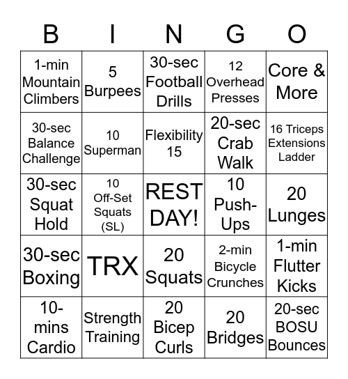 FERC Fitness Center Bingo Card