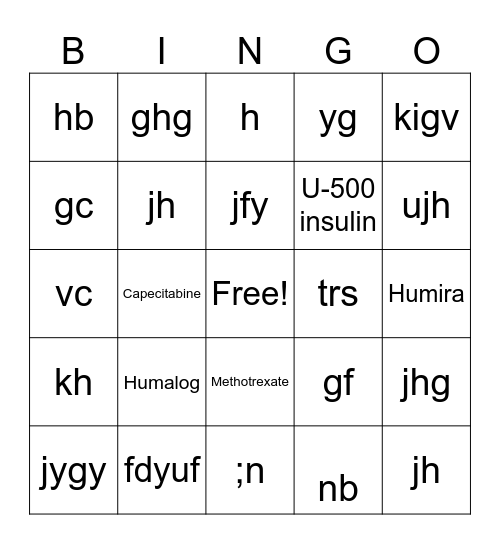 High-Alert Medications Bingo Card