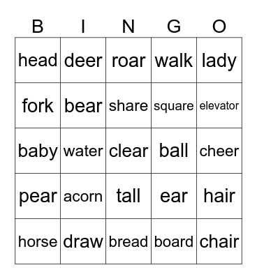 Phonics Bingo Card