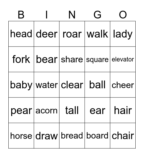 Phonics Bingo Card