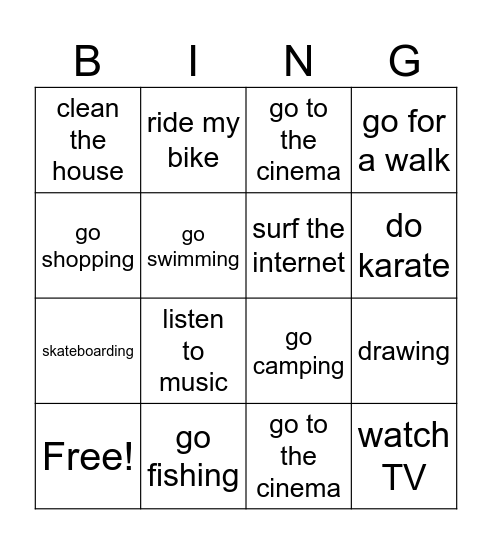 Free time ! Bingo Card