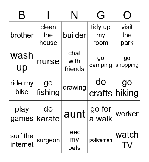 jobs and family Bingo Card