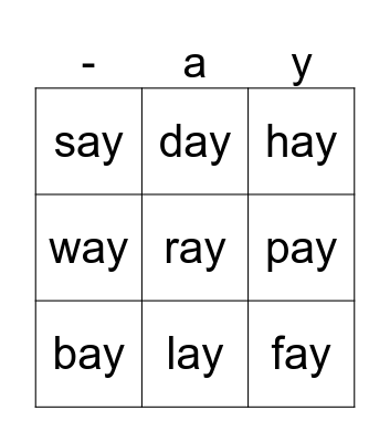 Let's review -ay words! Bingo Card
