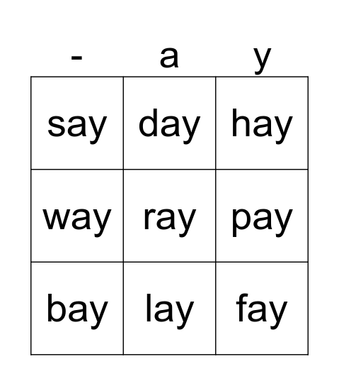 Let's review -ay words! Bingo Card