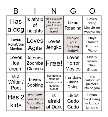 Find Someone who..... Bingo Card