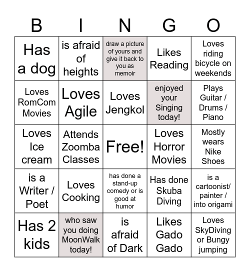 Find Someone who..... Bingo Card