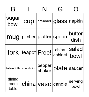 The Dining Room Bingo Card