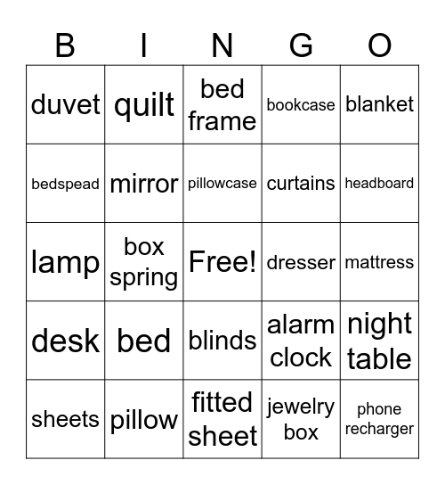 The Bedroom Bingo Card