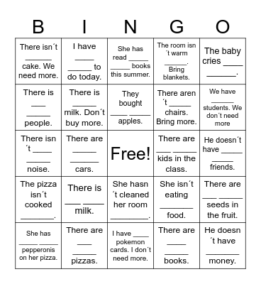 Too Much, Too Many, and Enough Bingo Card