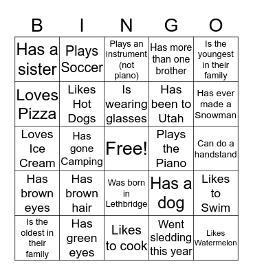 Getting To Know You Bingo Card