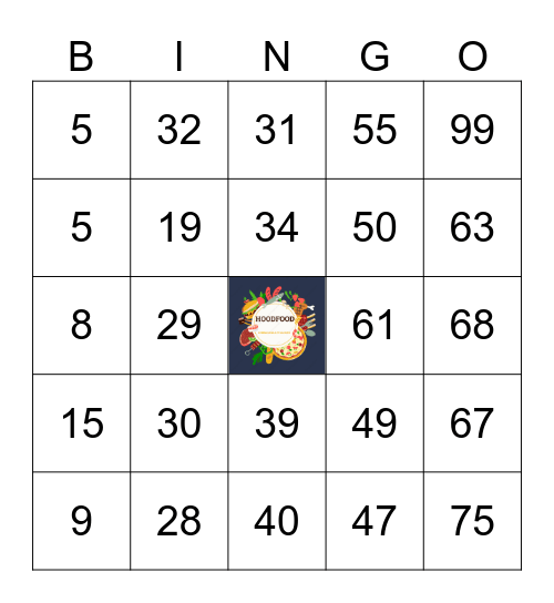 HoodFood Bingo Card