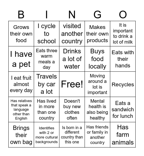 Culture Match Bingo Card