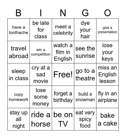 Have you ever...? Bingo Card