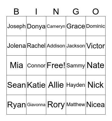 Grandparent Day Bingo Card