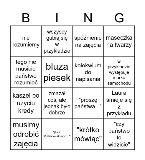 bingo zajęć z logiki Bingo Card