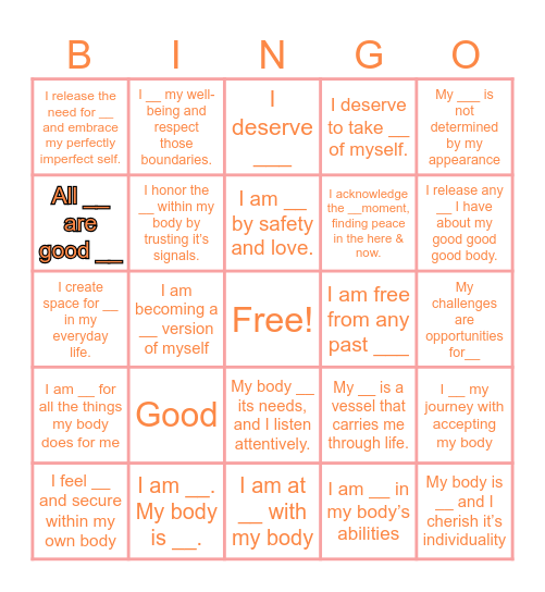 -`♡´- 𝐀𝐟𝐟𝐢𝐫𝐦𝐚𝐭𝐢𝐨𝐧 𝐛𝐢𝐧𝐠𝐨 -`♡´- Bingo Card