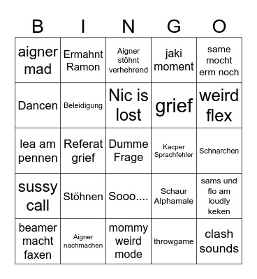 Aigingo Bingo Card