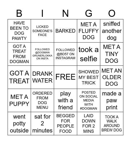 Pups and pals Bingo Card
