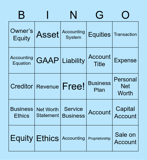 Accounting Chapter 1 Bingo Card