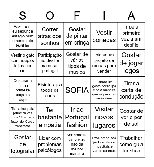 Sofia Bingo Card