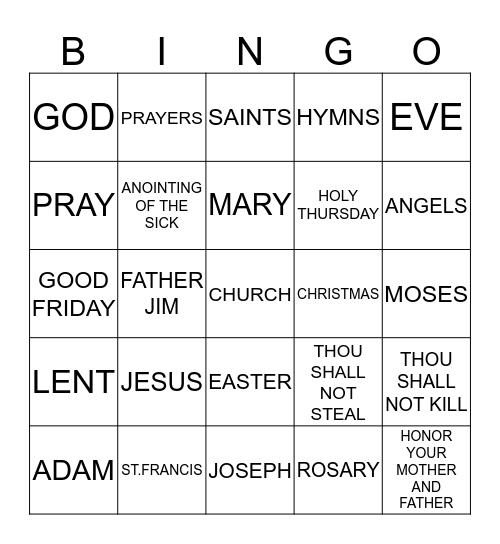 FAITH WORDS Bingo Card