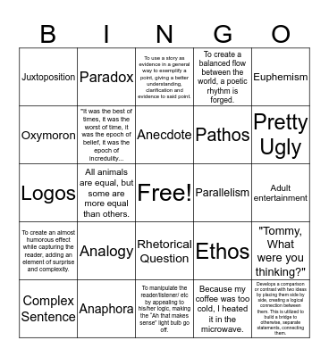 Rhetorical Terms Bingo! Bingo Card