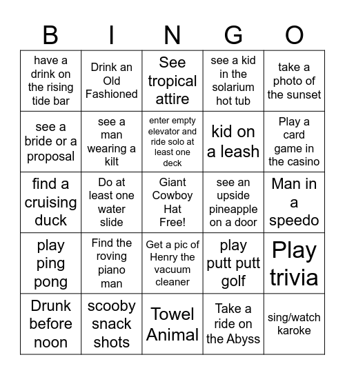 Cruise Bingo Card