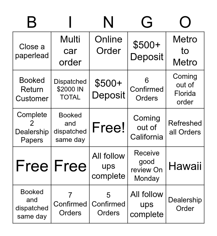 Easy Auto Ship Bingo Card