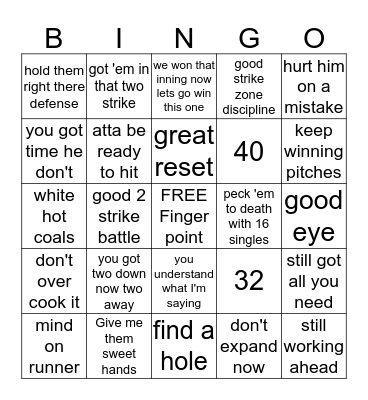 Belmont Baseball Bingo Card