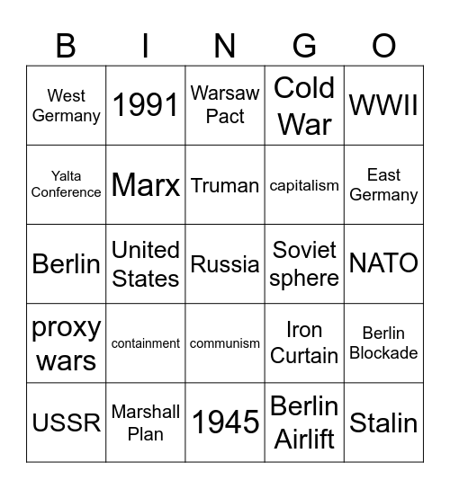 S1 Cold War Review Bingo Card