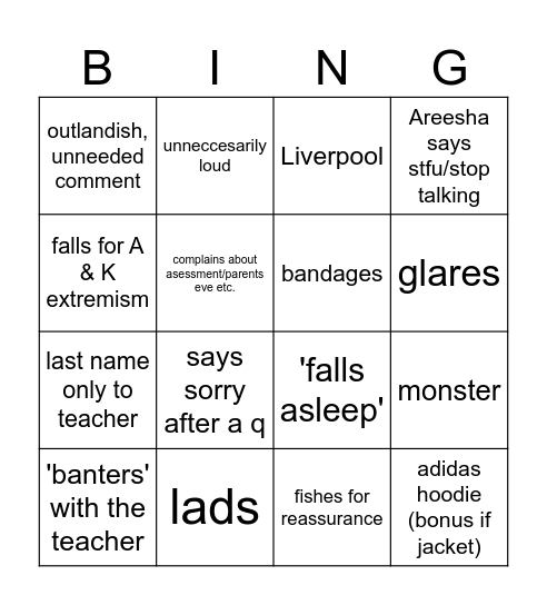 politics + english entertainment Bingo Card