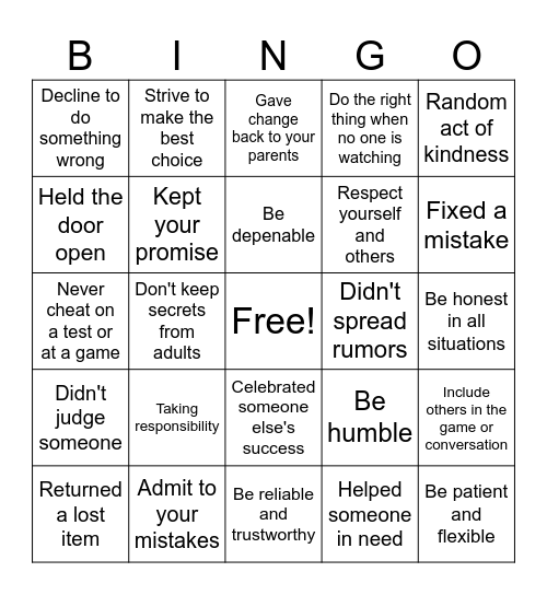 INTEGRITY BINGO Card