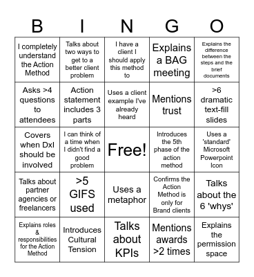 Action Method Bingo Card