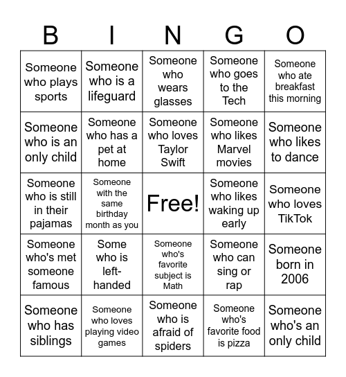 Human Bingo Card