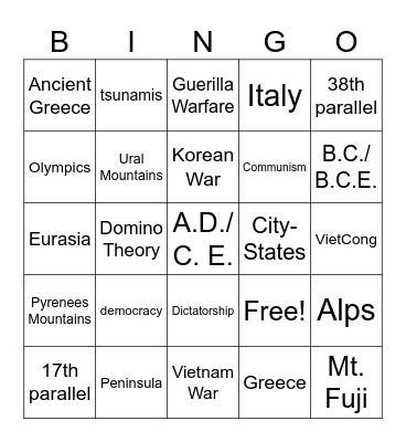 6th Grade Checkpoint Review Bingo Card