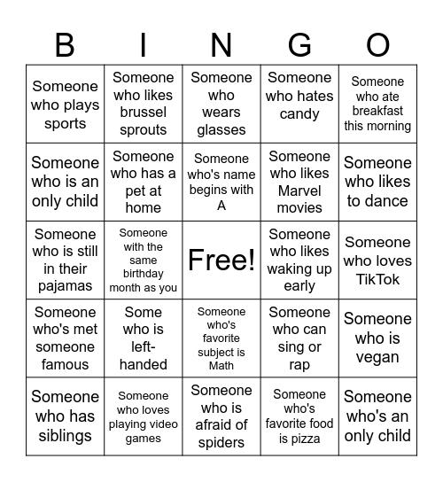 Human Bingo Card