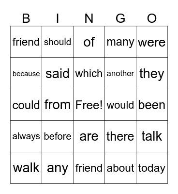 HEART WORD BINGO Card
