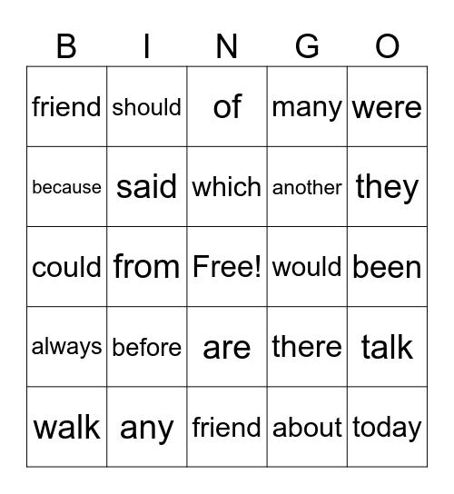 HEART WORD BINGO Card