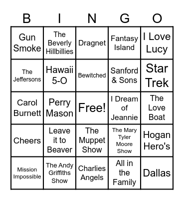 T.V. SHOW THEME SONGS Bingo Card